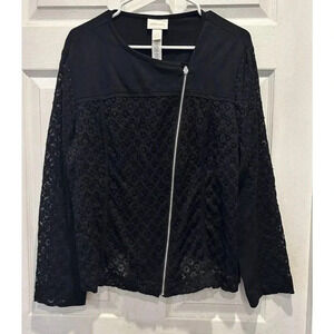 Chico's Lace Mixed Media Moto Jacket Size Chico’s 3 Size 16 XLarge Black Stretch